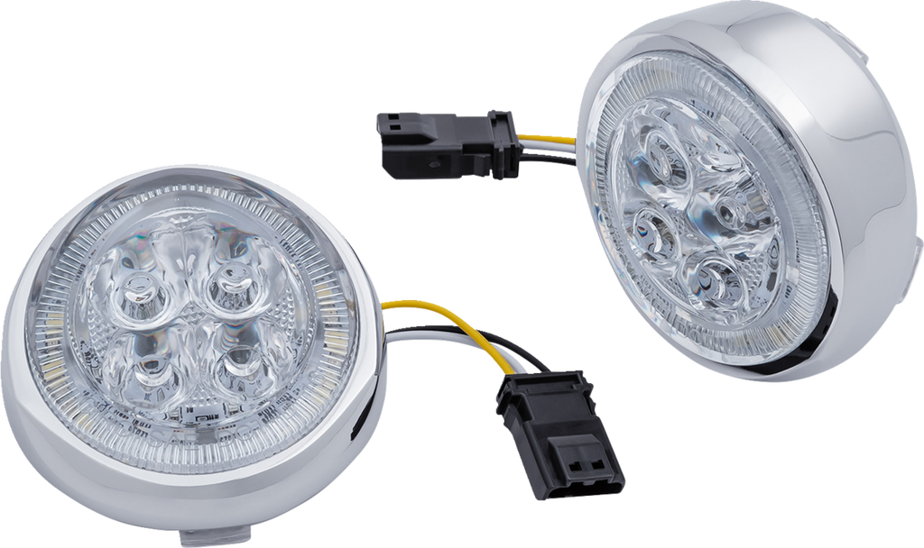 Fang® Frontblinker-Einsätze mit LED-Beleuchtung und Blende für Harley-Davidson
