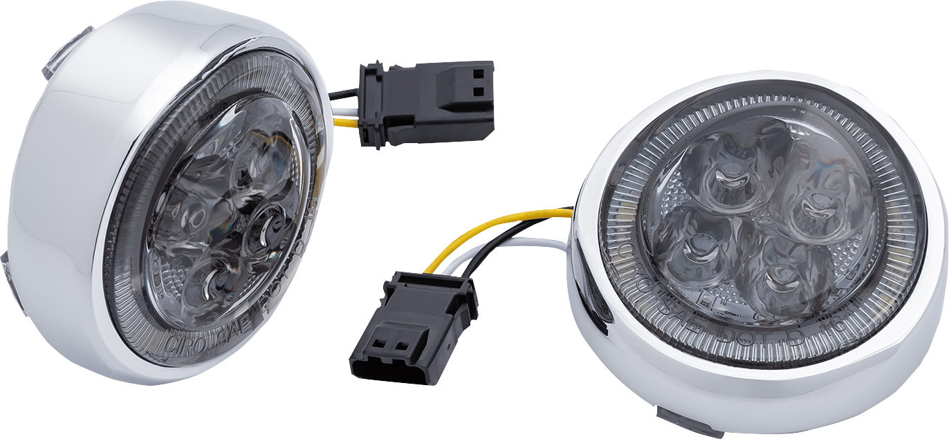 Fang® Frontblinker-Einsätze mit LED-Beleuchtung und Blende für Harley-Davidson