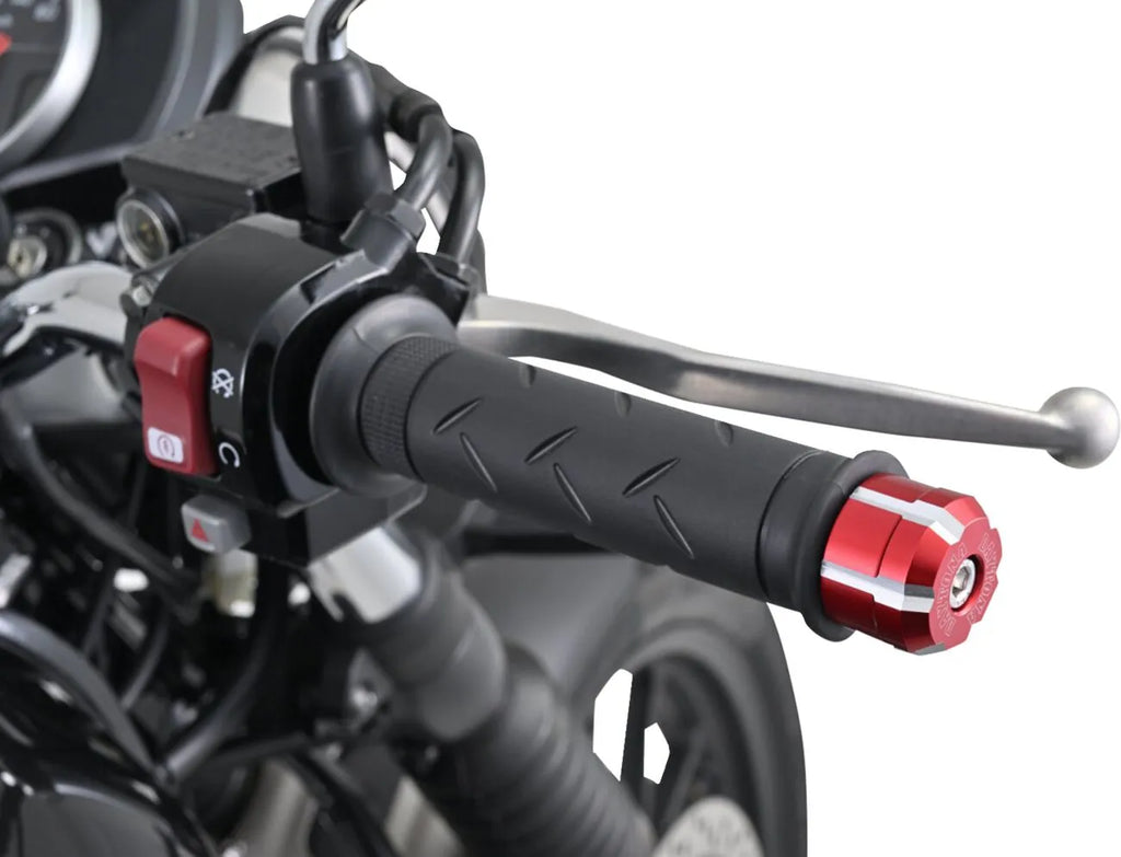 "W" red motorcycle handlebar end cap