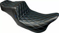 Blue Threaded Double Diamond Whip Tail Front Seat for Harley Davidson