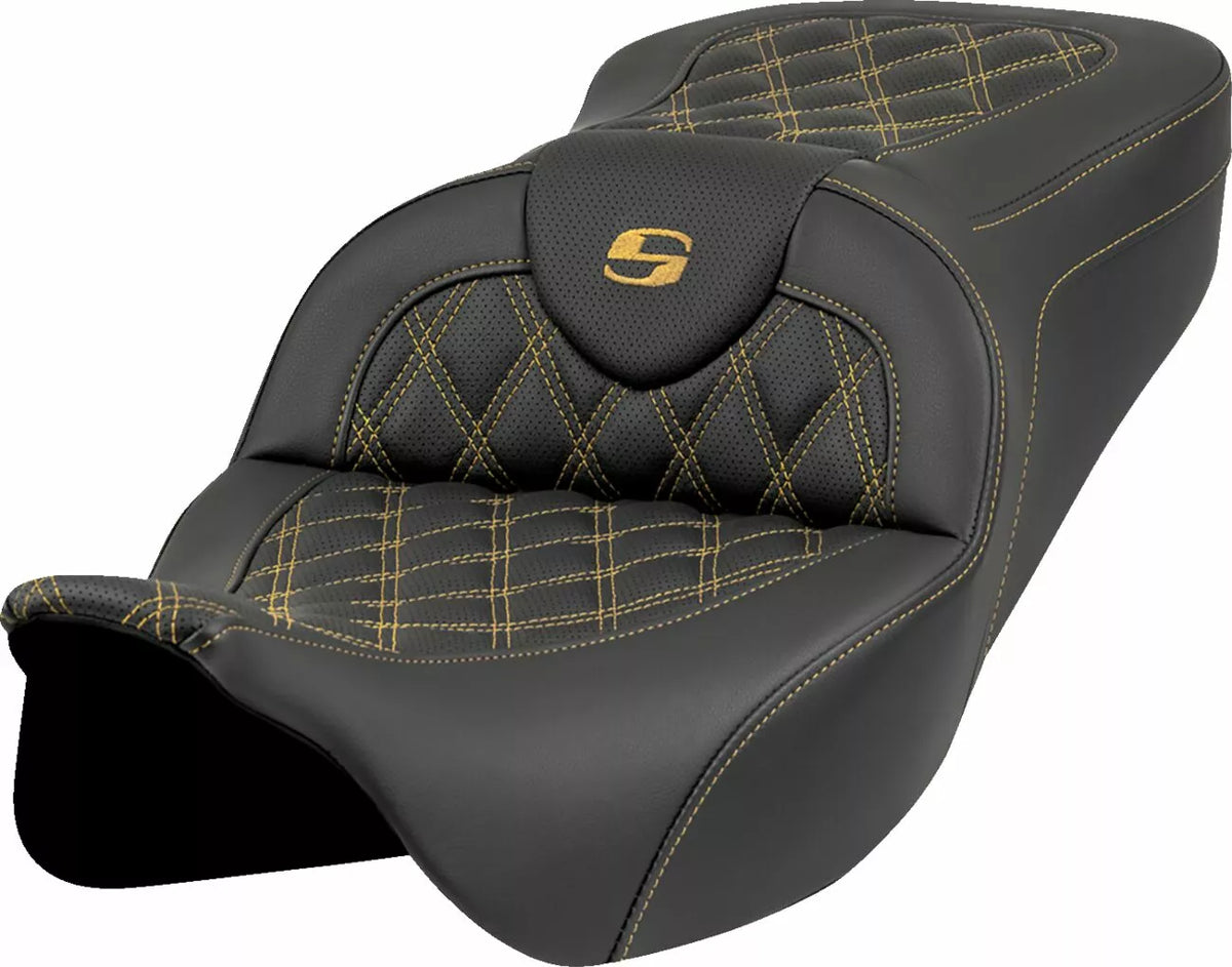 Asiento Roadsofa LS Costura Dorada Para Harley-Davidson