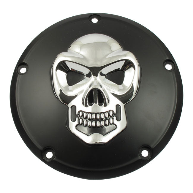 Tapa Calavera Derby De 3 Agujeros. Negro Y Cromo Para Harley-Davidson