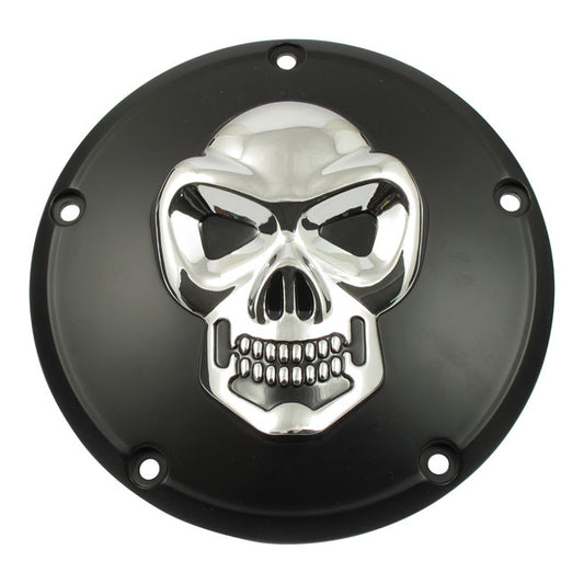 3 holes Derby Skull Cover. Zwart en chroom voor Harley-Davidson