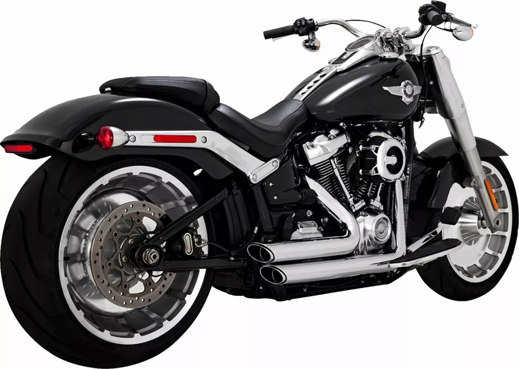 Shortshots Staggered Chrome Exhaust System For Harley Davidson FLFB, FXBR, FXBRS, FXDR, FXDRS