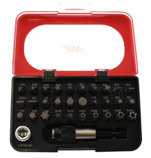 1/4 hex security bit set, 32 pieces