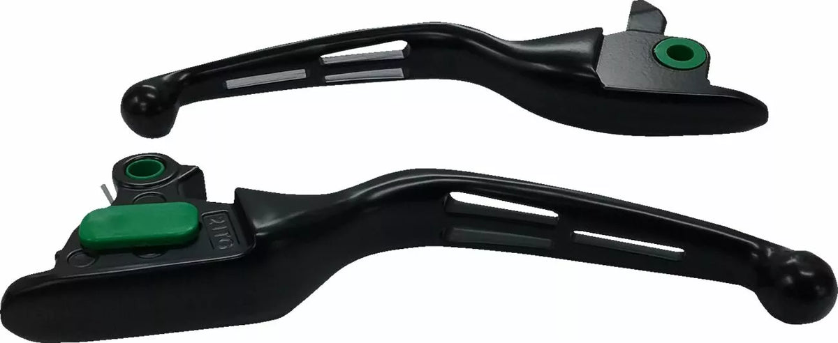 Set of wide grooved style levers in black for Harley Davidson