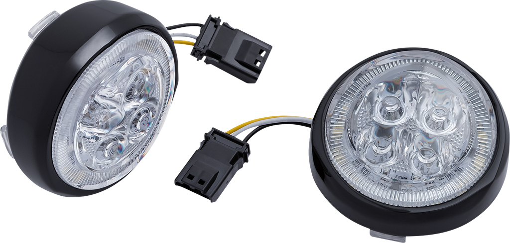 Fang® Frontblinker-Einsätze mit LED-Beleuchtung und Blende für Harley-Davidson