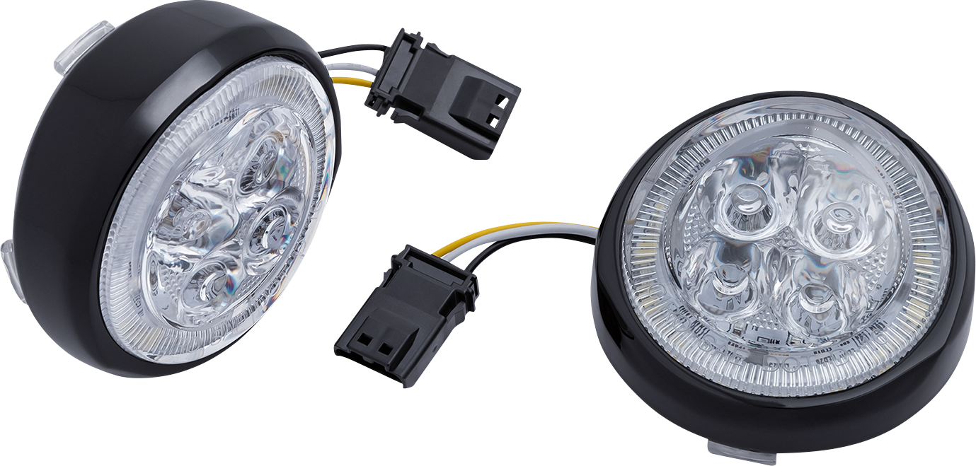 Fang® Frontblinker-Einsätze mit LED-Beleuchtung und Blende für Harley-Davidson