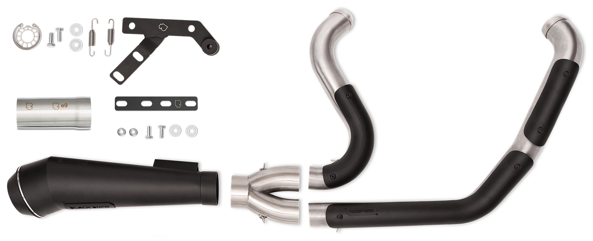 Black Duck, Escapes Estilo Fighter Pro Turnout 2-Into-1 Negro Para Harley Davidson