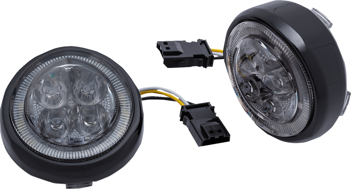 LED Fang® front flashing inserts with bezel for Harley Davidson