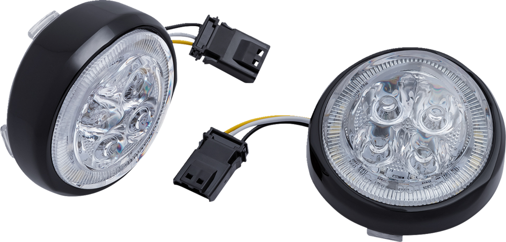 Fang® Frontblinker-Einsätze mit LED-Beleuchtung und Blende für Harley-Davidson