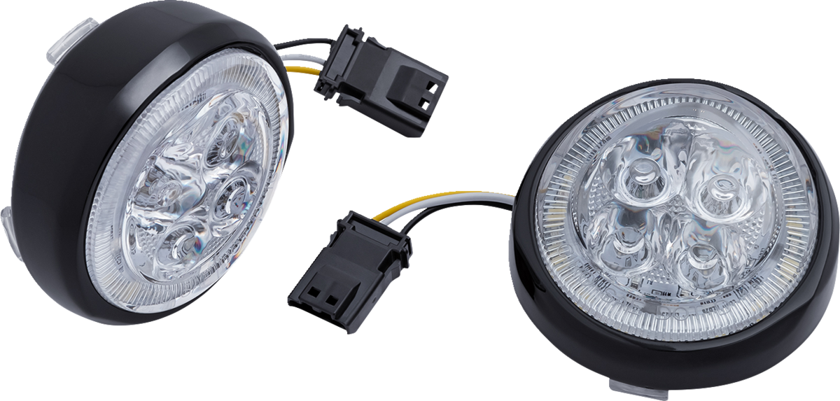 Fang® Frontblinker-Einsätze mit LED-Beleuchtung und Blende für Harley-Davidson