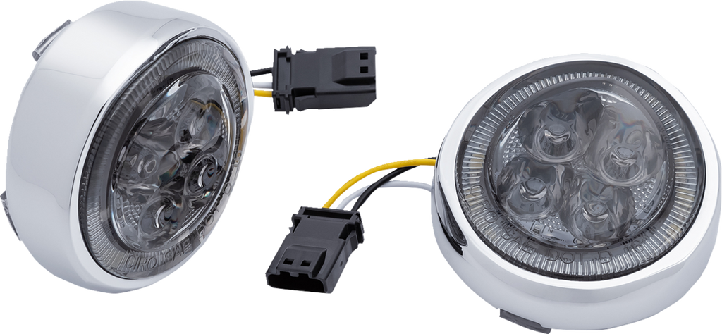Fang® Frontblinker-Einsätze mit LED-Beleuchtung und Blende für Harley-Davidson