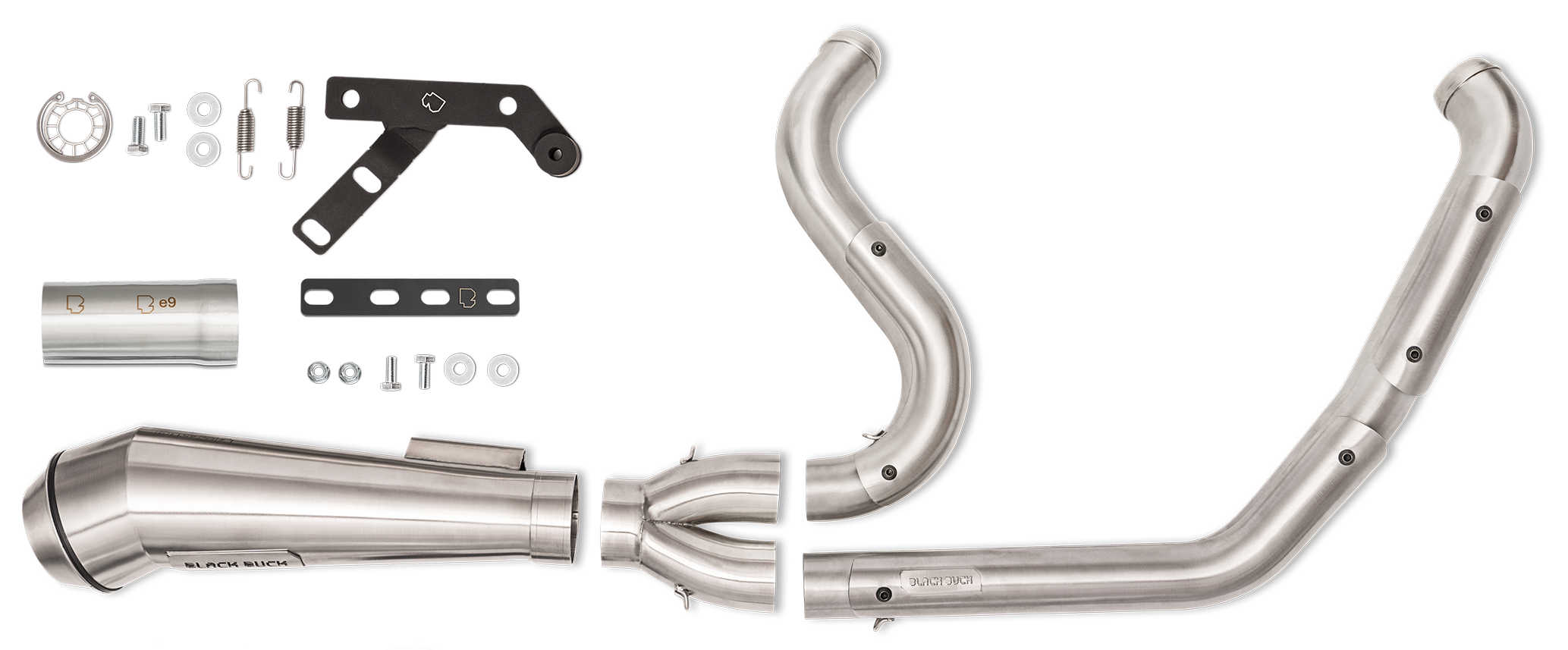 Black Duck, Escapes Estilo Fighter Pro Turnout 2-Into-1 Satinado Para Harley Davidson