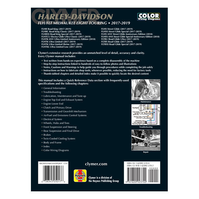 Manual De Taller Clymer Para Harley Davidson 17-19 FLT/Touring
