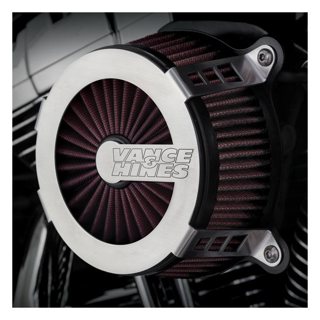 V&amp;H VO2 Cage Fighter Air Filter Kit. Brushed Stainless Steel for Harley-Davidson