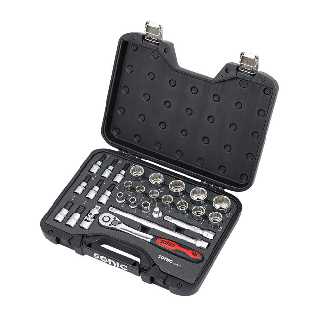 Sonic, 28-teiliger 1/2-Zoll-Kombinationssteckschlüsselsatz, US-/SAE-Größen.