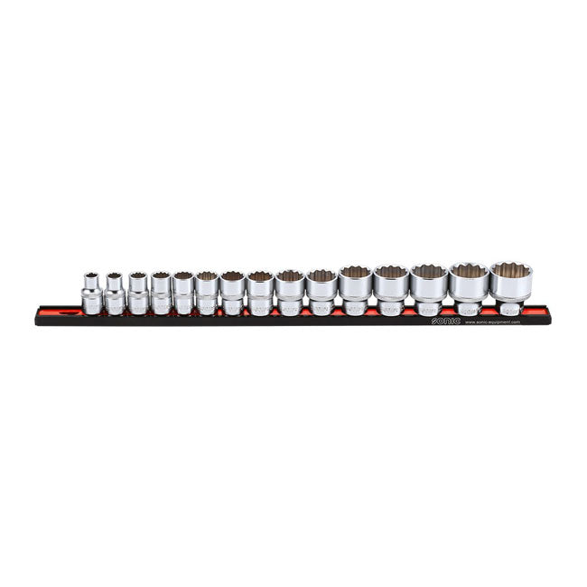 Sonic 1/2" Drive Socket Set with Rail, 15-Piece US/SAE