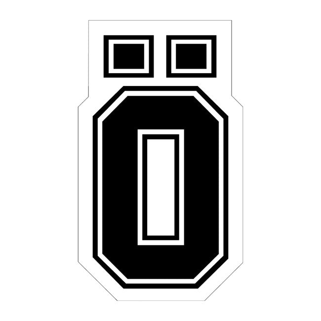 Großer Aufkleber mit den Buchstaben „Ö“ von Öhlins in Schwarz