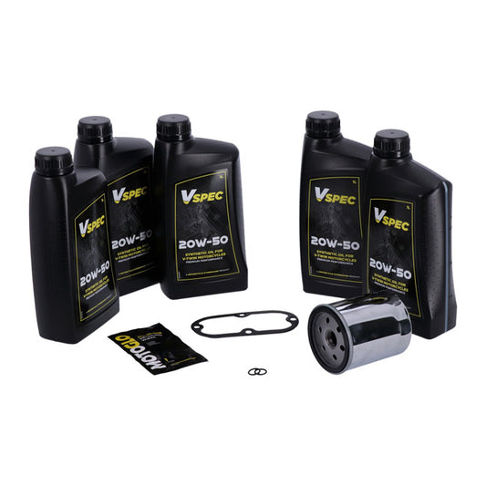 Kit cambi olio "grande olio". Totalmente sintetico. Filtro cromato per Harley Davidson 84-98 EVO Softail