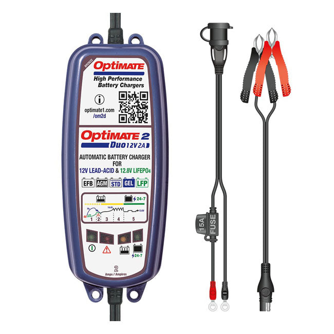 Cargador de baterías Optimate 2 Duo 12V Bronce TM-550 para moto