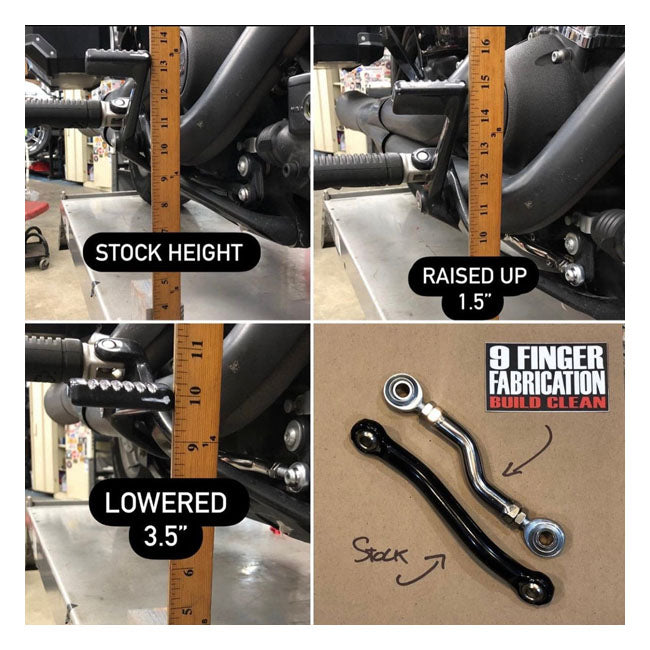 9Finger Fabrication, M8 Mid Control Brake Rod. Black for Harley Davidson