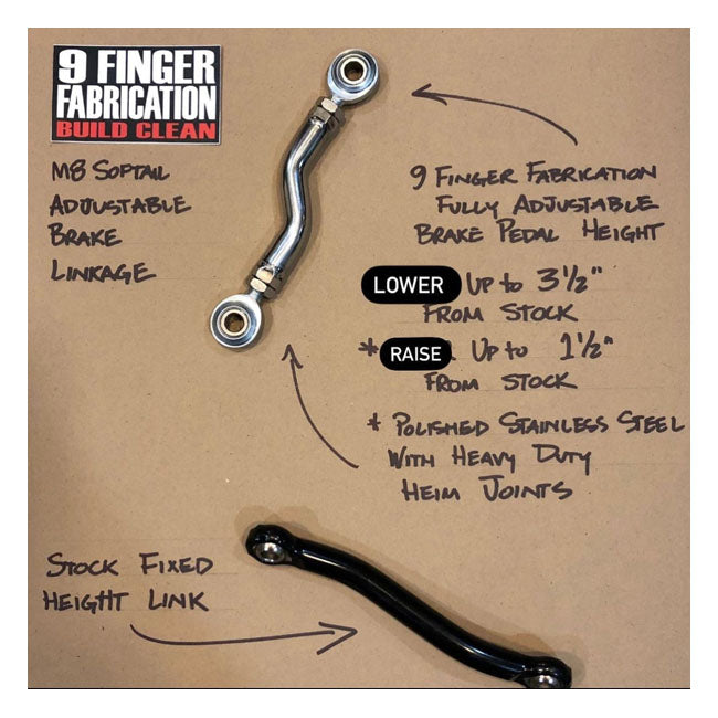 9Finger Fabrication, M8 Mid Control Brake Rod. Polished for Harley Davidson
