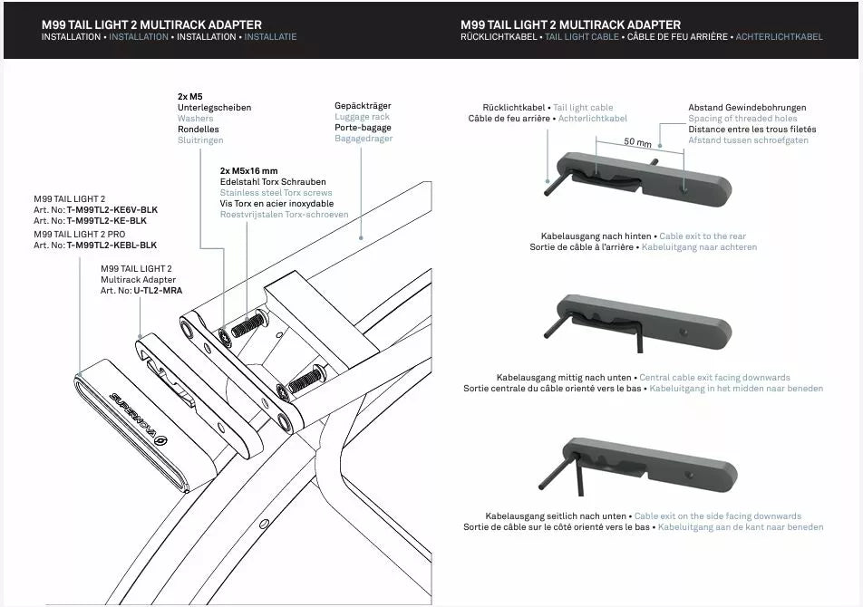 Multirack M99 TL2 Rücklichtadapter für Fahrräder