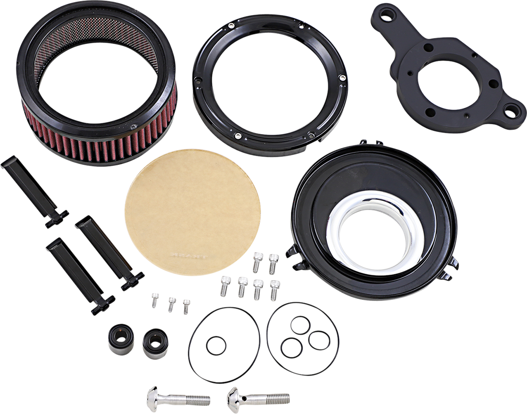 Trask TM-1023GBK features a billet aluminum backing plate with hidden integrated breather system and a plexiglass outer cove