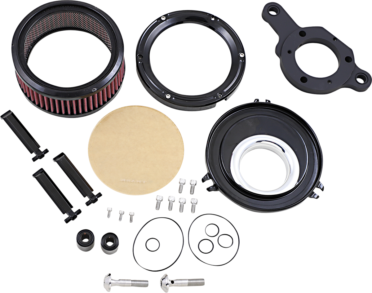 Trask TM-1023GBK features a billet aluminum backing plate with hidden integrated breather system and a plexiglass outer cove