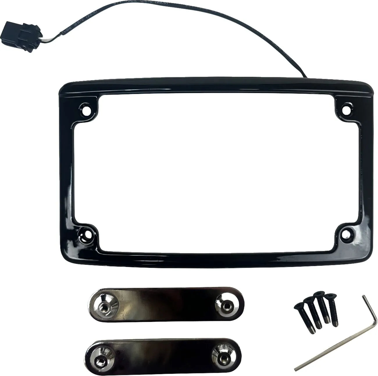 Black curved illuminated license plate holder for Harley Davidson