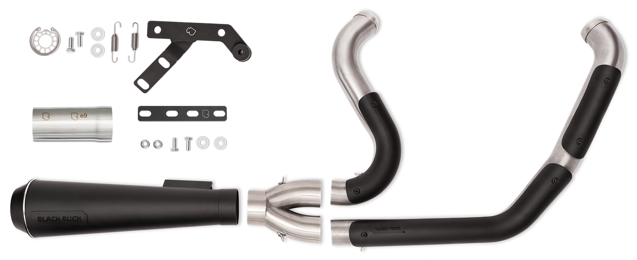 Black Duck, Escapes Estilo Recto Fighter 2 En 1 Negro Para Harley Davidson