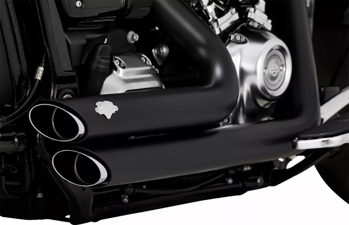 Shortshots Staggered Auspuffanlage Schwarz für Harley Davidson FLFB, FXBR, FXBRS, FXDR, FXDRS