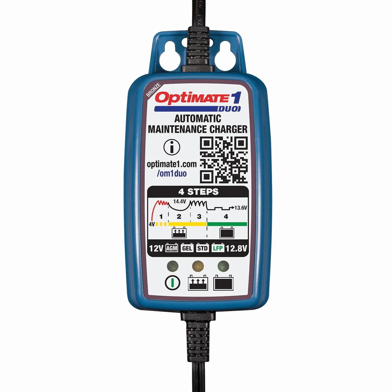 Optimate 1 Duo Battery Charger/Maintainer for Lead-Acid, AGM, Gel, and Lithium Batteries