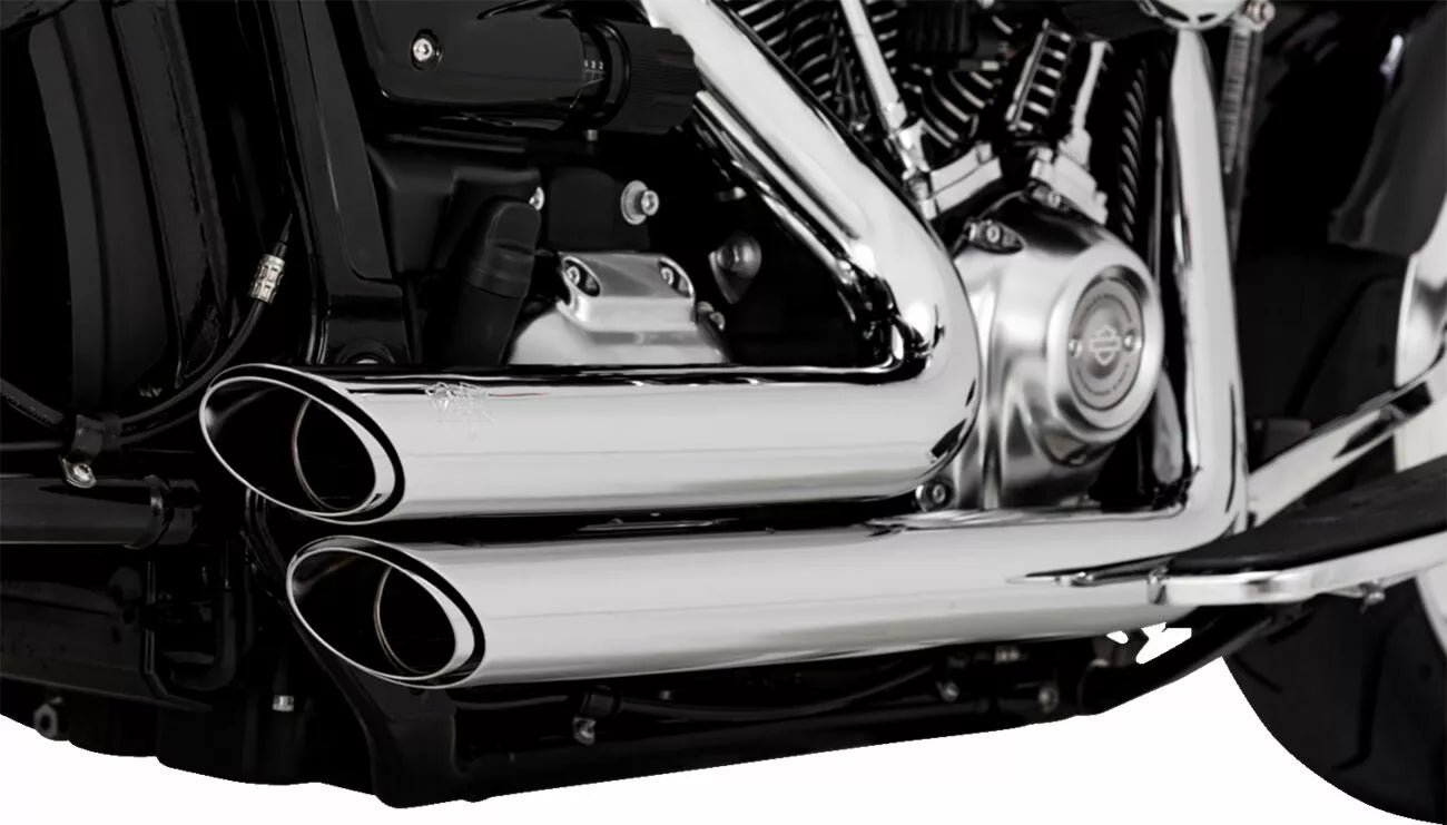 Shortshots Staggered Chrome Exhaust System For Harley Davidson FLFB, FXBR, FXBRS, FXDR, FXDRS