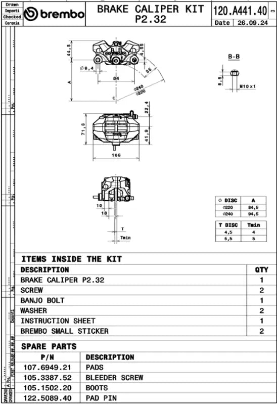 GP2-SS Hinterradbremssattel für Aprilia, Benelli, Bimota, Ducati, Energica, Fb Mondial, Honda