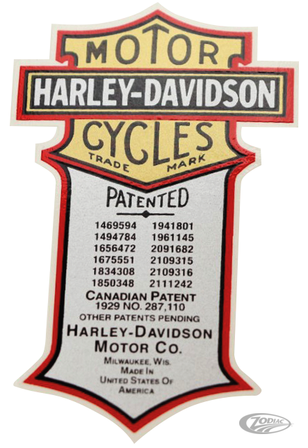 Transferencia "Patente" Estilo 1940-1943 Para Harley-Davidson