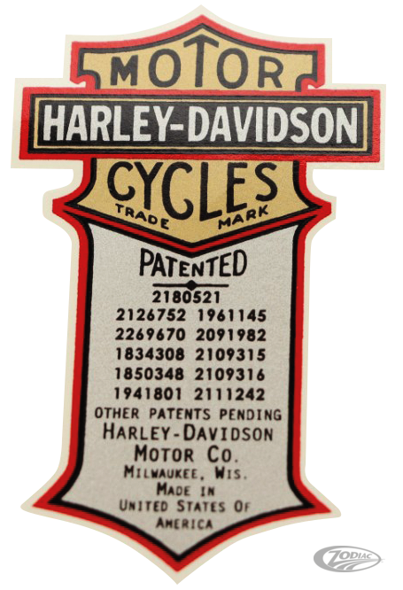 Trasferisci gli adesivi "brevetto" 1944-1948 per Harley-Davidson