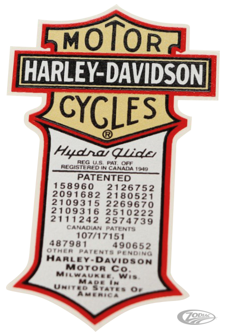 "Patent"-Transfer im Stil von 1949–1957 für Harley-Davidson