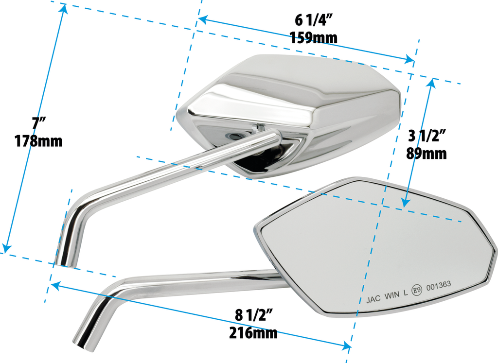 Genuine E-Approved Street Rod Mirrors For Harley Davidson