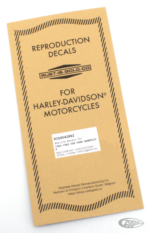 Replik der veralteten Gabelbrücken-Aufkleber von Rust Is Gold Co. für Harley-Davidson FXRs von 1982–1983