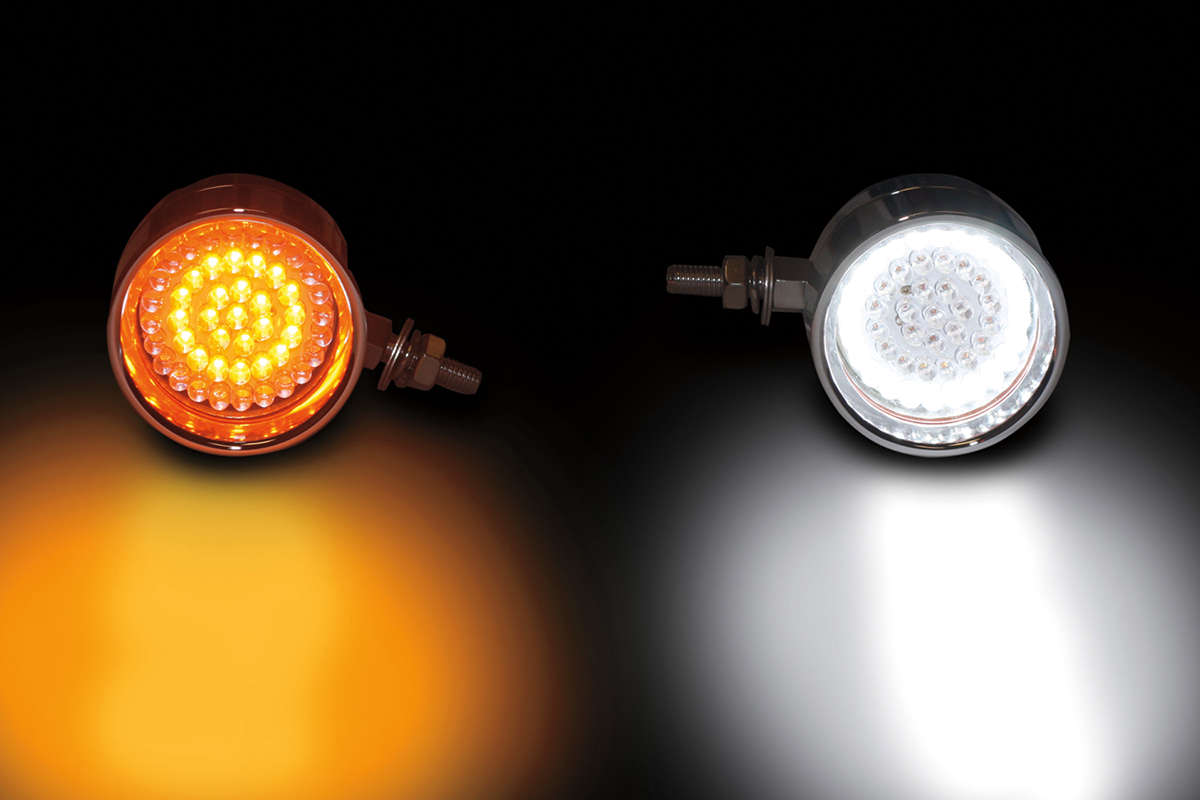 CUSTOM DYNAMICS DYNAMIC RINGZ® DUAL-COLOR LED BULLET MARKER LIGHTS LIGHT BILL AMB/WHT CHR
