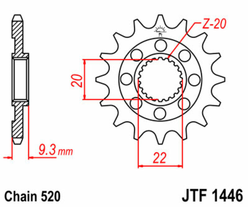 Piñón JT de acero KX250 F 06-19 13 dientes JT SPROCKETS JTF1446.13