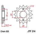 Piñón con goma anti-ruido JT SPROCKETS acero 314 - Paso 525 JT SPROCKETS JTF314.16RB