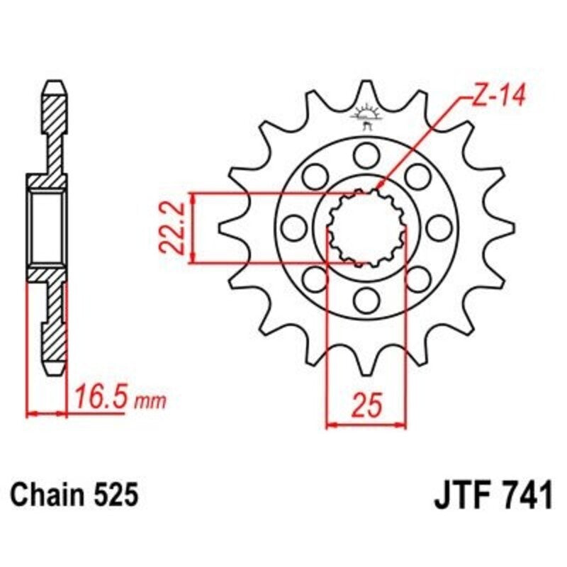 Piñón con goma anti-ruido JT SPROCKETS acero 741 - Paso 525 JT SPROCKETS JTF741.15RB