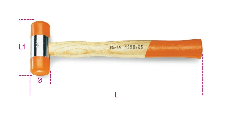 Mazo BETA de cabezas intercambiables de plástico, mango de madera, talla 35 BETA 13900035