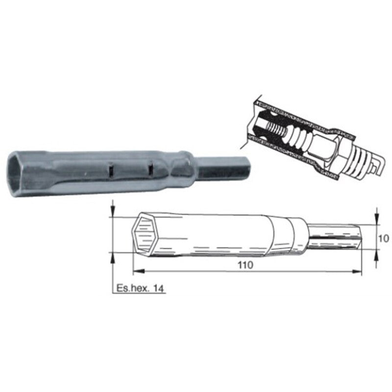 Llave de bujía con extractor de pipa de silicona Hex.14 BUZZETTI 4842