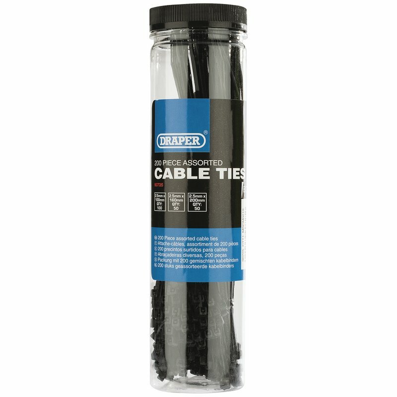 Bridas de nylon DRAPER de varios tamaños Negro 200 piezas DRAPER 90725