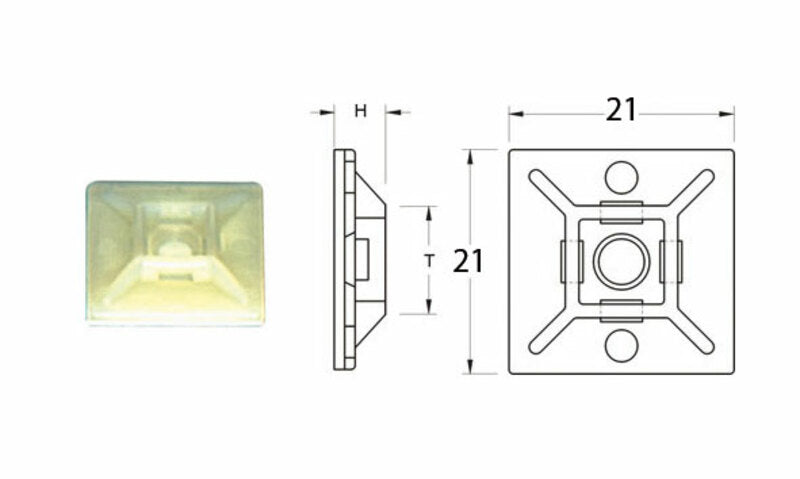 Base adhesiva para bridas de nylon BIHR blanco 21 x 21mm BIHR HW-3A