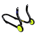 Caballete delantero Bihr para horquillas perforadas. Color negro y ruedas amarillas. BIHR PT89919